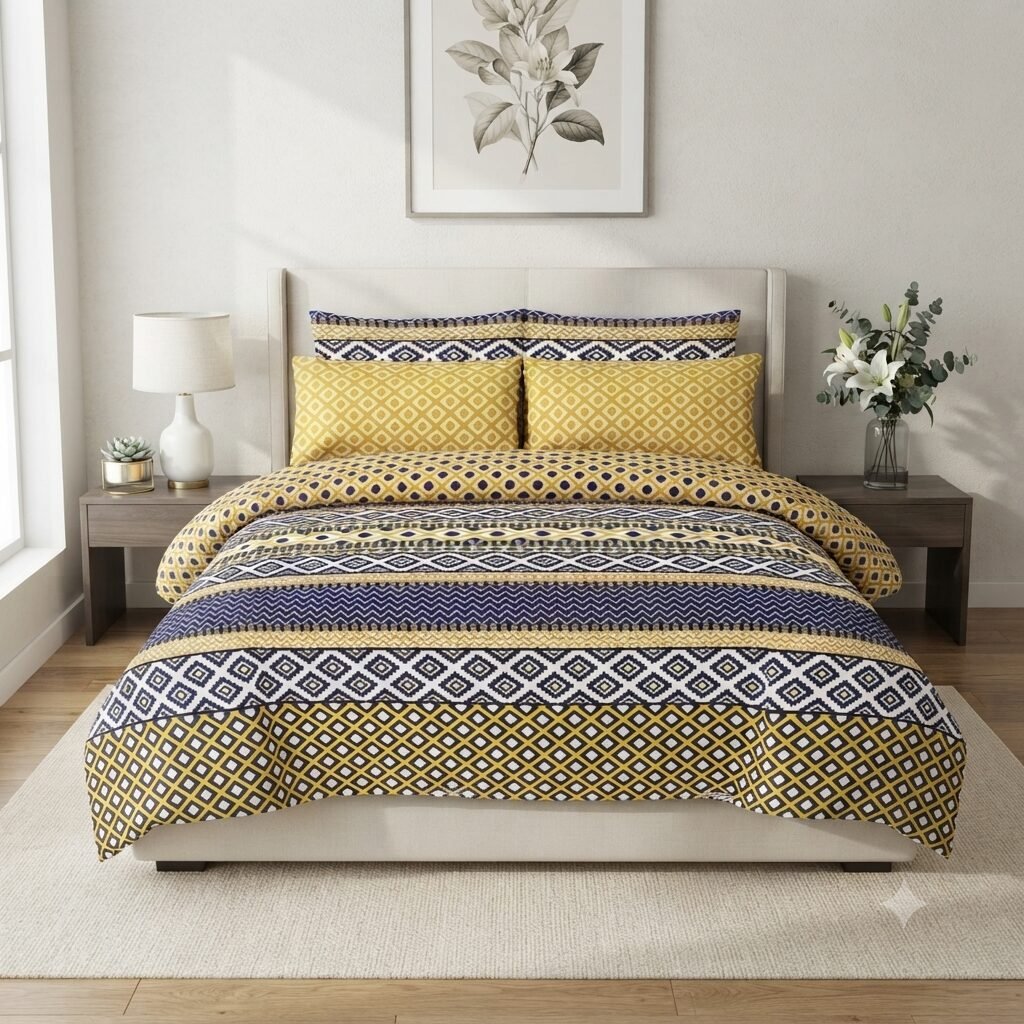 Mustard & Blue Contrast Bed Sheet Mustard & Blue Contrast Bed Sheet
