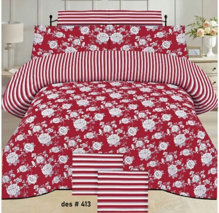 Red White Color Printed Bed Sheet B
