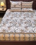 Whit Brown  Grey Color Printed Bed Sheet B