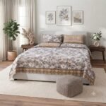 Whit Brown Grey Color Printed Bed Sheet B