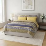 Whit Yellow Grey Color Printed Bed Sheet B