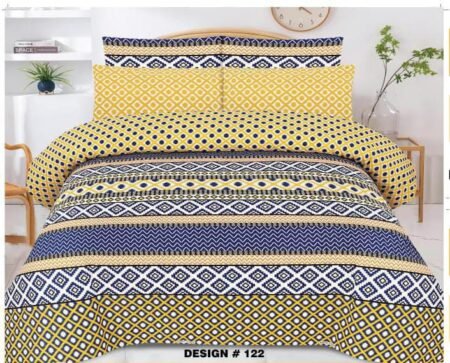 Whit Yellow Grey Color Printed Bed Sheet B