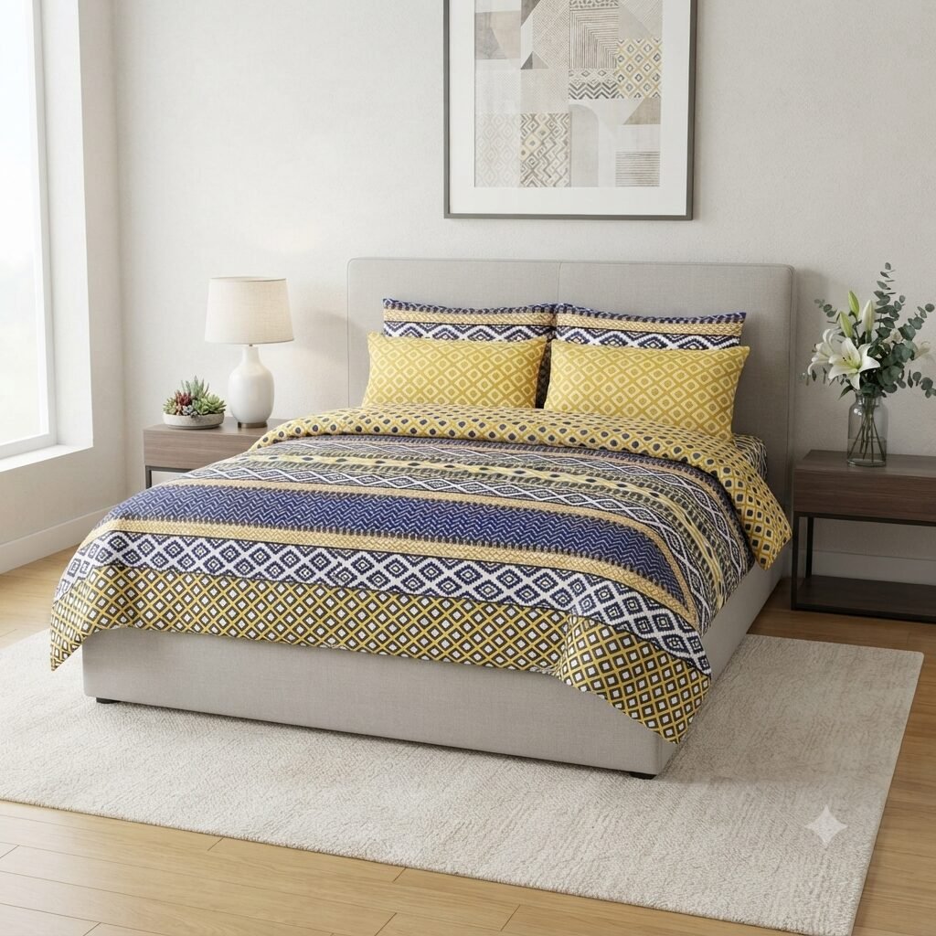Whit Yellow Grey Color Printed Bed Sheet B Whit Yellow Grey Color Printed Bed Sheet B