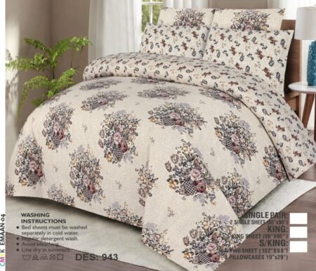 White Brown Flowers Color Printed Bed Sheet B
