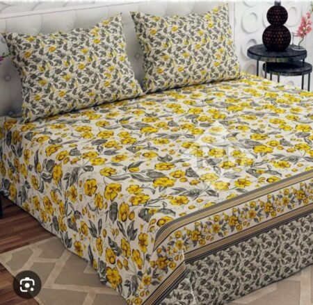 Yellow Flowers Color Printed Bed Sheet B