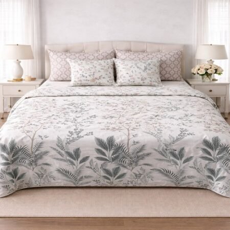 White Grey Green Color Printed Bed Sheet B