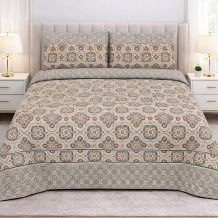 Light Brown Color Printed Bed Sheet B