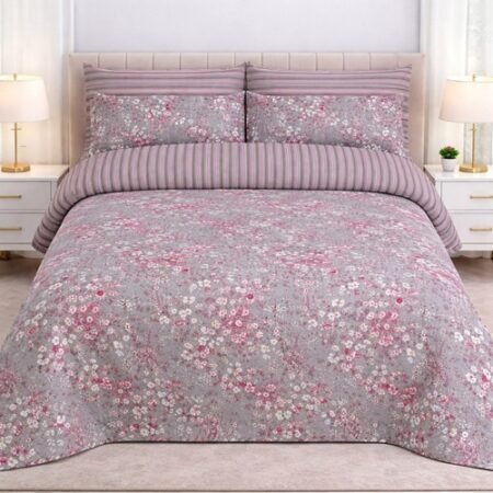 Grey Flowers Color Printed Bed Sheet B
