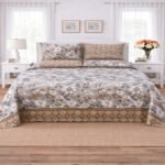 Whit Brown  Grey Color Printed Bed Sheet B