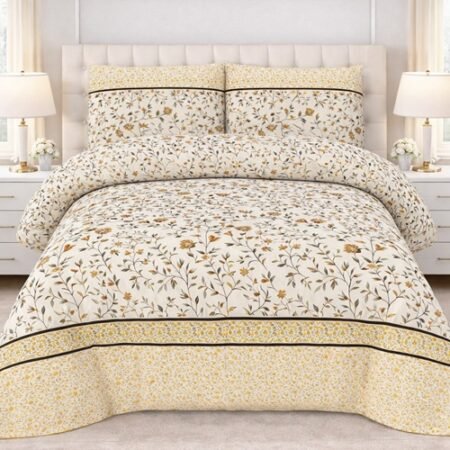 Cream Color Printed Bed Sheet B