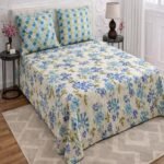 Neavy Blue Flowers Color Printed Bed Sheet B