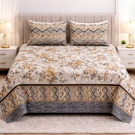 Grey Brown Color Printed Bed Sheet B