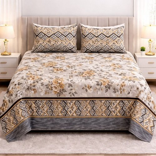 Grey Brown Color Printed Bed Sheet B Grey Brown Color Printed Bed Sheet B