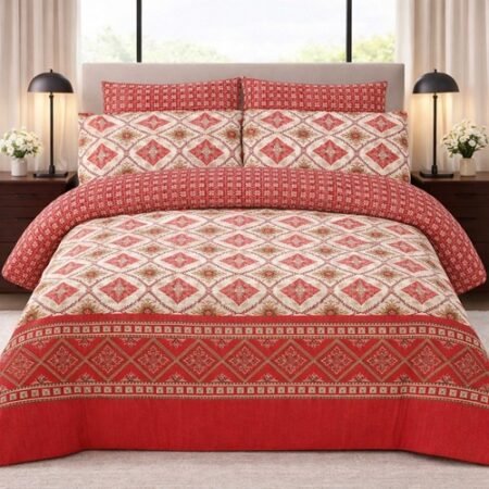 Dark Red Color Printed Bed Sheet B