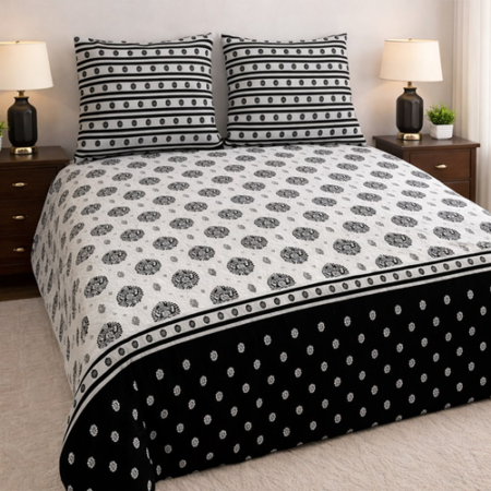 Black White Color Printed Bed Sheet B