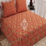 Beautifull Orange Flowers Color Printed Bed Sheet S