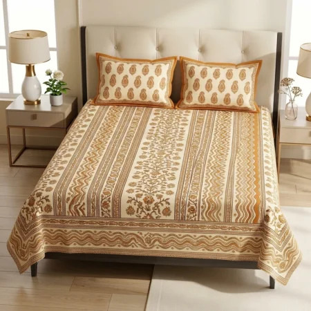 Elegant Vintage Cream & Brown Bed Set