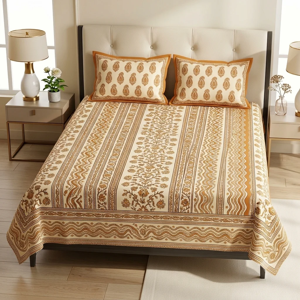 Elegant Vintage Cream & Brown Bed Set S Elegant Vintage Cream & Brown Bed Set