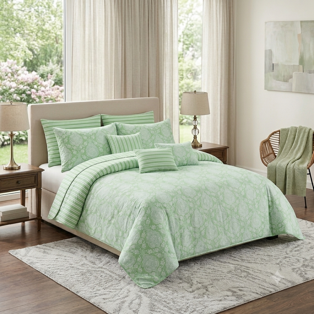 Mint Green Printed Bed Sheet With 2 Pillow Covers Mint Green Printed Bed Sheet With 2 Pillow Covers