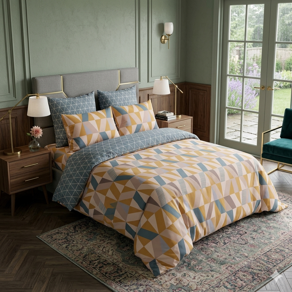 Mustard Yellow Printed Bed Sheet With 2 Pillow Covers Mustard Yellow Printed Bed Sheet With 2 Pillow Covers
