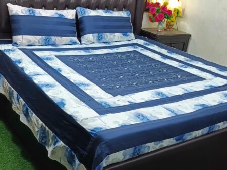 Printed Patchwork Embroidered Bed Sheet GN Design (15)