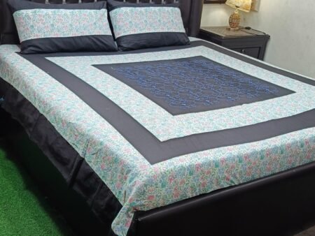 Printed Patchwork Embroidered Bed Sheet GN Design (25)