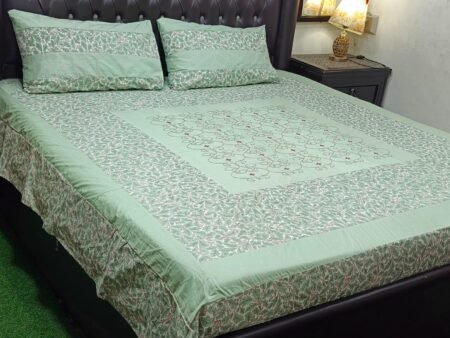 Printed Patchwork Embroidered Bed Sheet GN Design (26)