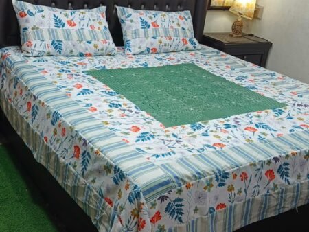 Printed Patchwork Embroidered Bed Sheet GN Design (27)