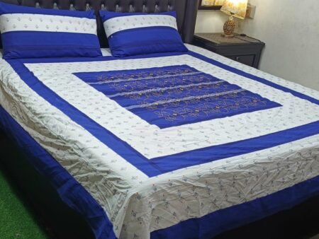 Printed Patchwork Embroidered Bed Sheet GN Design (29)