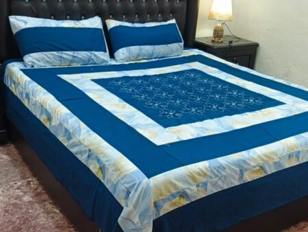 Printed Patchwork Embroidered Bed Sheet GN Design (30)