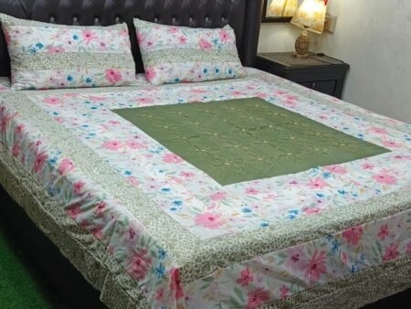 Printed Patchwork Embroidered Bed Sheet GN Design (32)