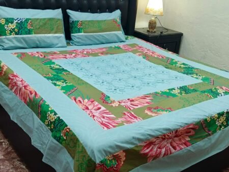 Printed Patchwork Embroidered Bed Sheet GN Design (33)