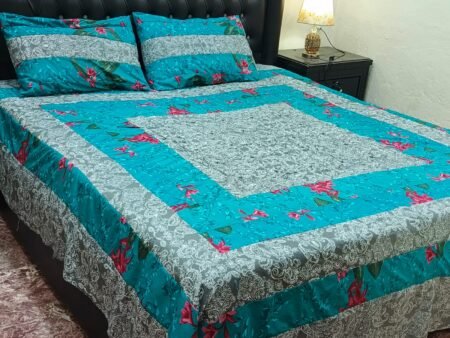 Printed Patchwork Embroidered Bed Sheet GN Design (37)