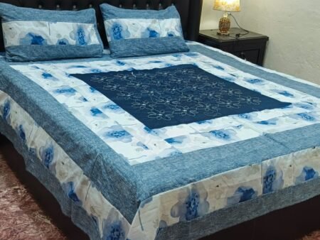 Printed Patchwork Embroidered Bed Sheet GN Design (38)