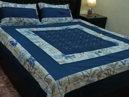 Printed Patchwork Embroidered Bed Sheet GN Design (39)