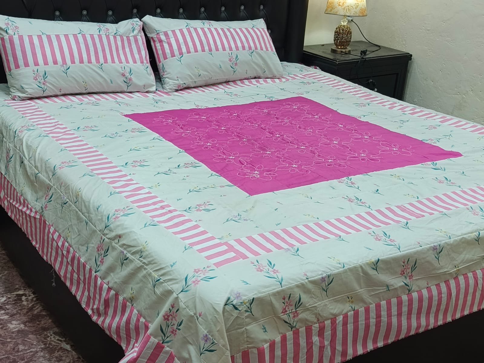 Printed Patchwork Embroidered Bed Sheet GN Design (42) Printed Patchwork Embroidered Bed Sheet GN Design (42)