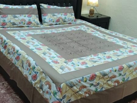 Printed Patchwork Embroidered Bed Sheet GN Design (43)