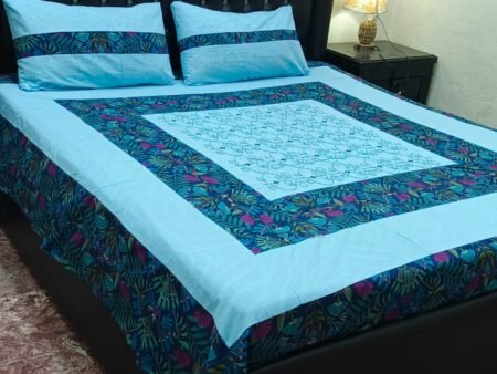 Printed Patchwork Embroidered Bed Sheet GN Design (46)