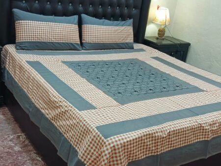 Printed Patchwork Embroidered Bed Sheet GN Design (53)