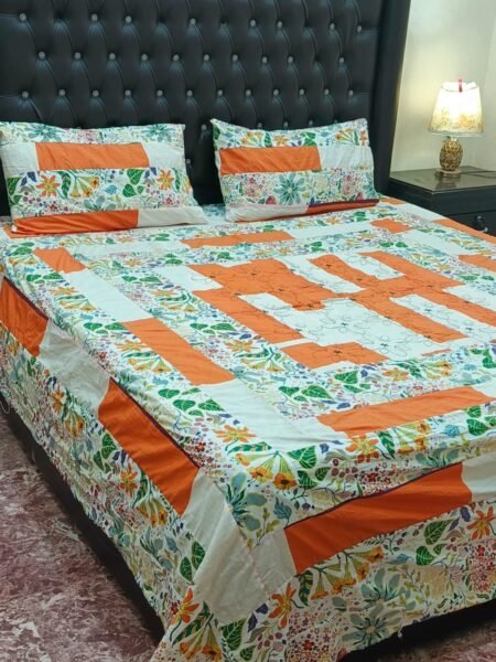 Printed Patchwork Embroidered Bed Sheet GN Design (54)