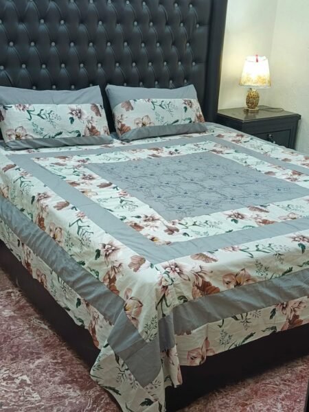 Printed Patchwork Embroidered Bed Sheet GN Design (55)