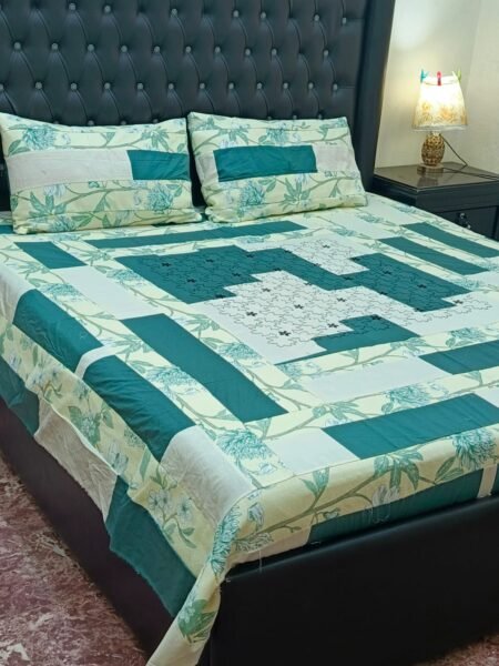 Printed Patchwork Embroidered Bed Sheet GN Design (57)