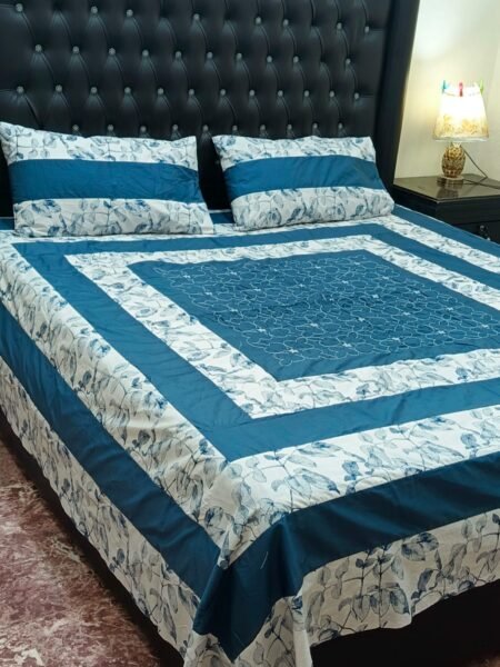 Printed Patchwork Embroidered Bed Sheet GN Design (61)