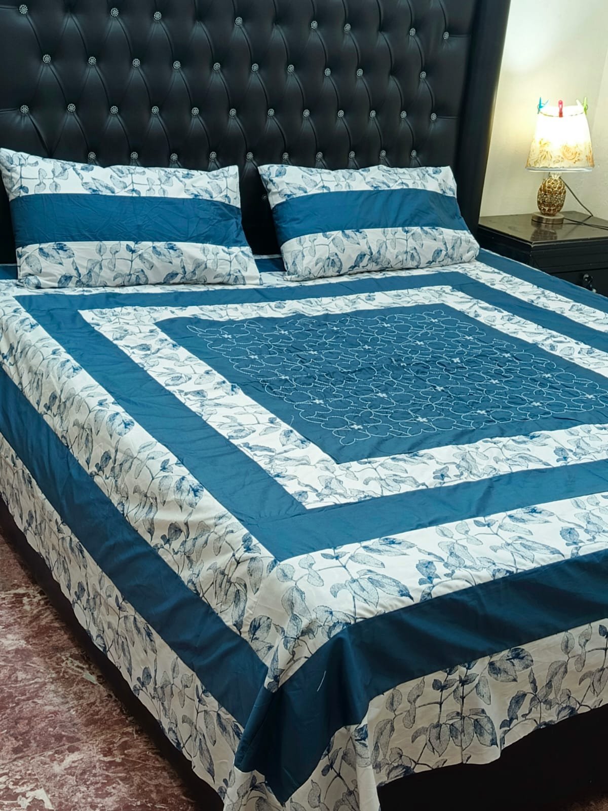 Printed Patchwork Embroidered Bed Sheet GN Design (61) Printed Patchwork Embroidered Bed Sheet GN Design (61)