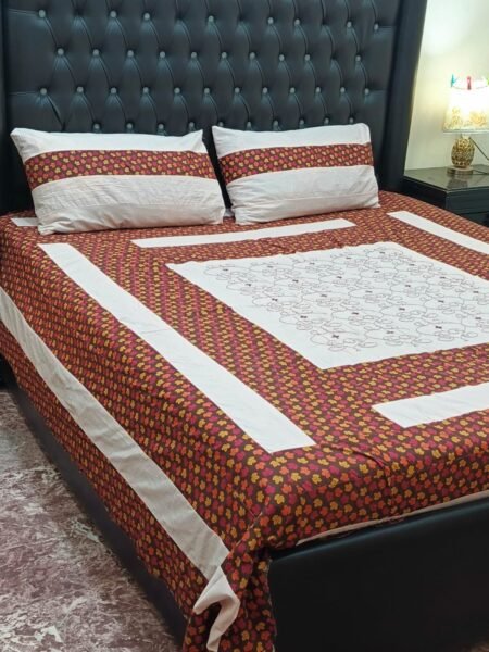 Printed Patchwork Embroidered Bed Sheet GN Design (62)
