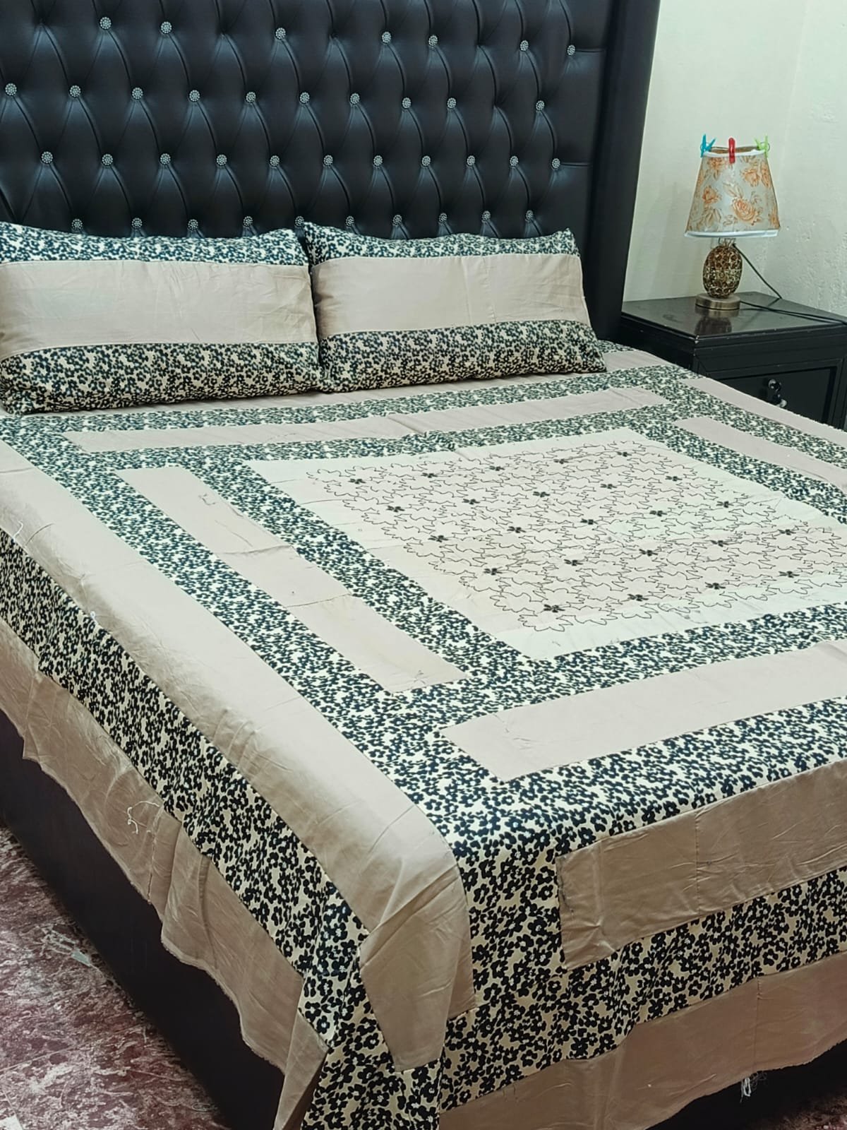 Printed Patchwork Embroidered Bed Sheet GN Design (63) Printed Patchwork Embroidered Bed Sheet GN Design (63)