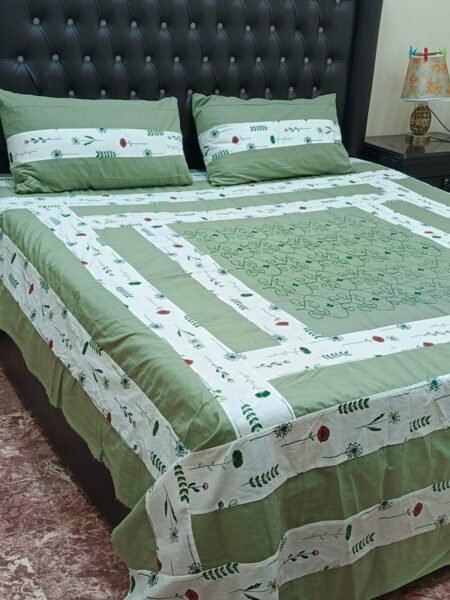 Printed Patchwork Embroidered Bed Sheet GN Design (66)