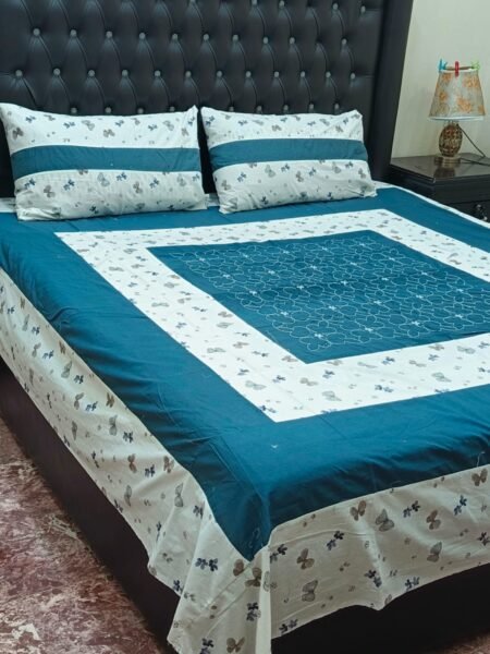 Printed Patchwork Embroidered Bed Sheet GN Design (67)