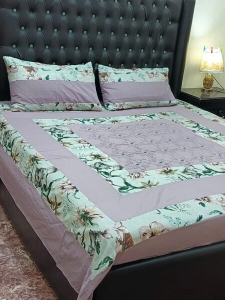 Printed Patchwork Embroidered Bed Sheet GN Design (68)