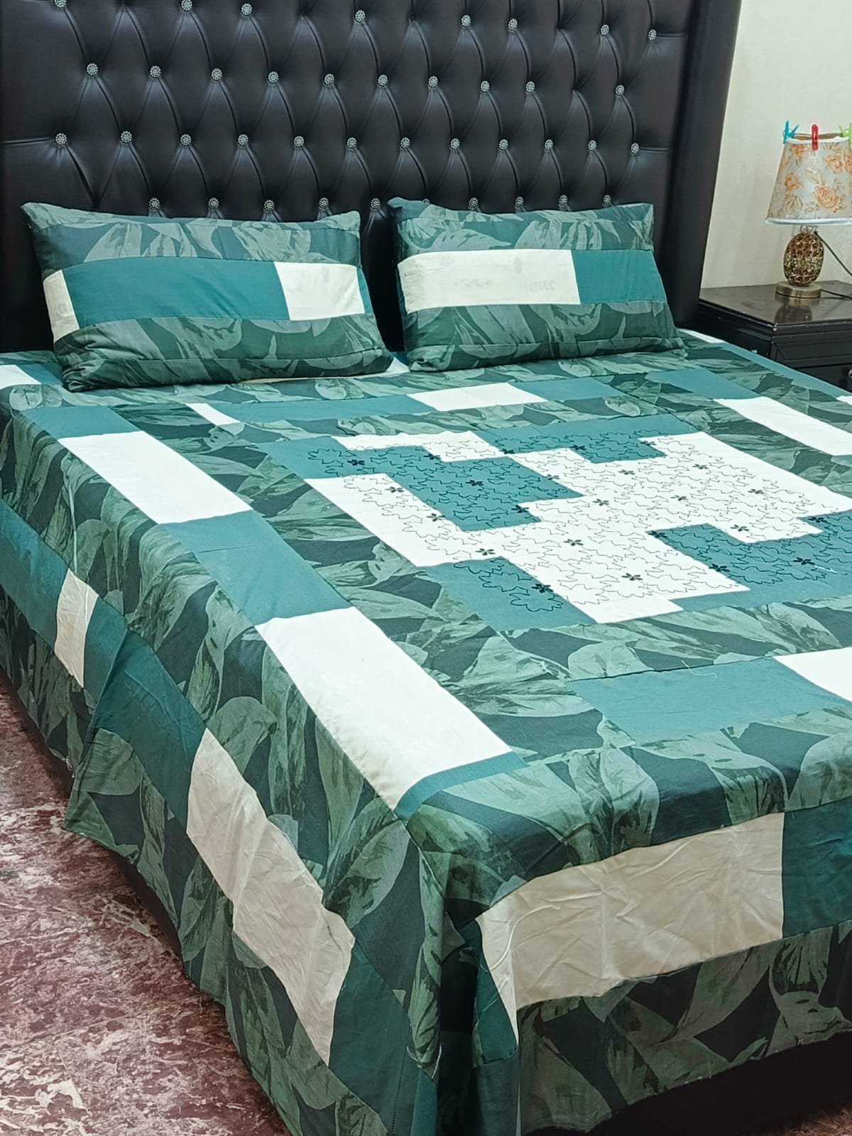 Printed Patchwork Embroidered Bed Sheet GN Design (69) Printed Patchwork Embroidered Bed Sheet GN Design (69)